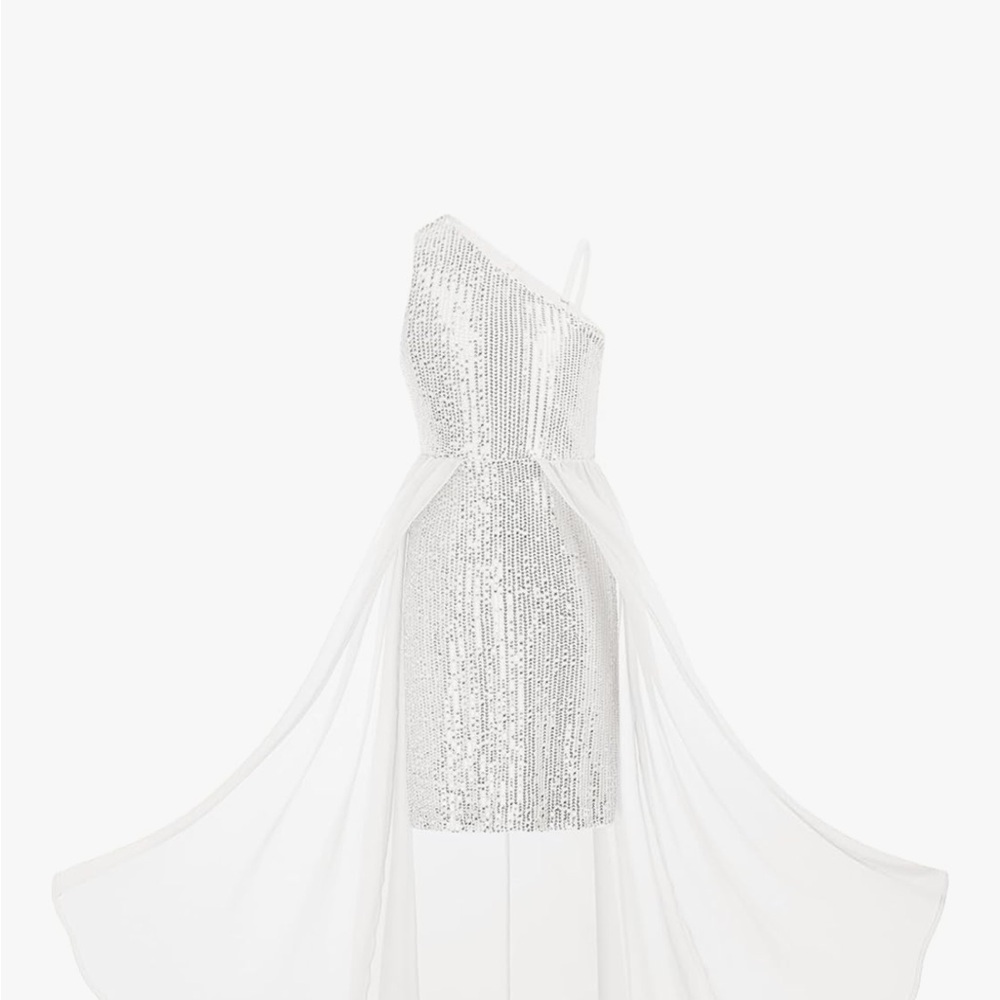 Girls Grace Karin Silver One-Shoulder Sequin Dress